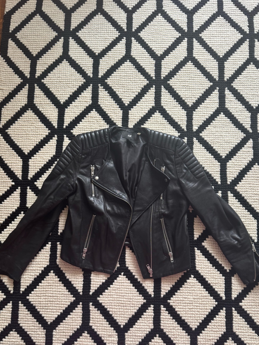 H&M Black Quilted Leather Moto Jacket